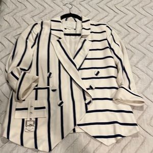Madison Marcus navy white striped Nautical silk blazer
